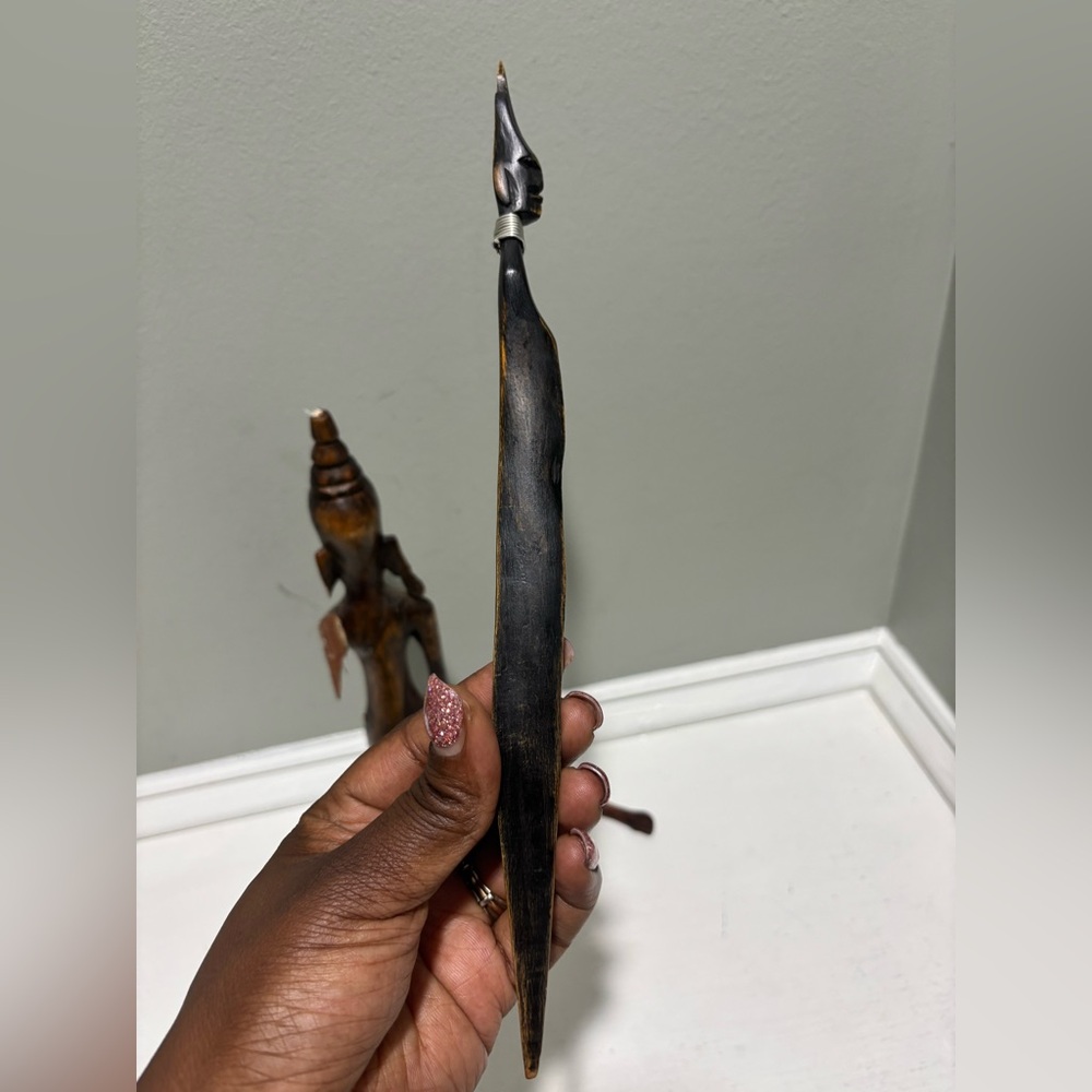 VTG Ugandan 1976 Hand Carved Wooden Maasai Warrior Figurine - Picture 14 of 16